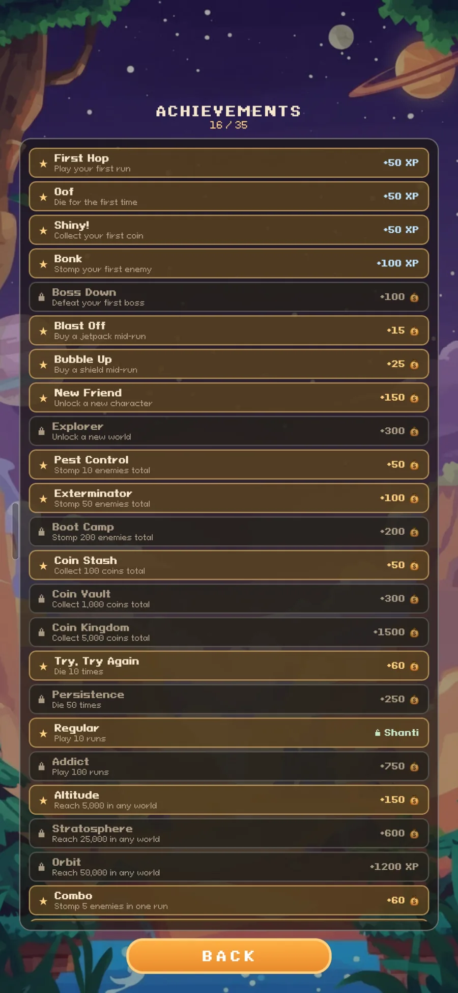 In-game forest world with platforms, a climbing cat, and a power-up